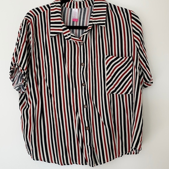 No Boundaries Tops - Striped short sleeve blouse